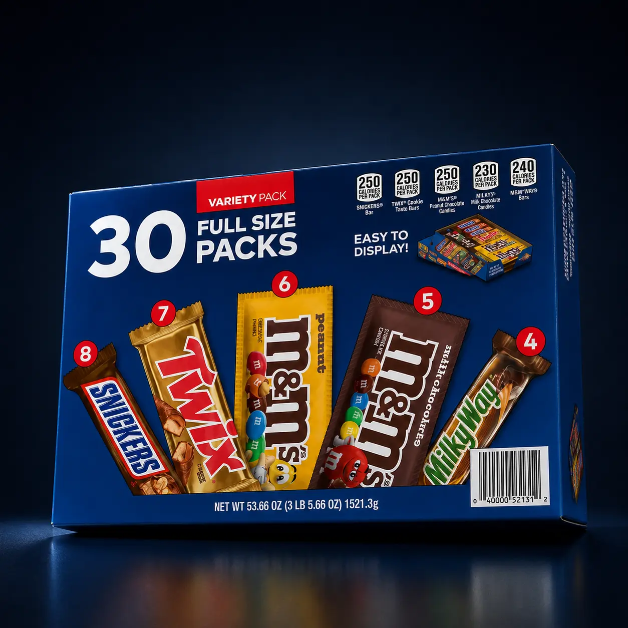 Chocolate Bar Variety Pack, Snickers, Twix, M&M’S Peanut, M&M’S Milk Chocolate & Milky Way
