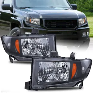 Headlights Headlamps Assembly For 2006-2014 Honda Ridgeline Black Amber Pair High-Quality DOT & SAE Compliant OEM Replacement