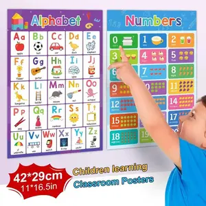 Alphabet & Number Poster, 2 Counts/set Children Learning Poster, alphabet learning chart, Educational Poster for Home School Classroom, School & Educational Supplies, Student Painting Supplies