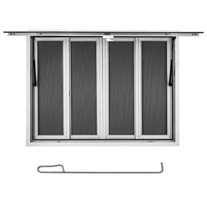 GARVEE Concession Window, 45"W x 30"H Aluminum Alloy Food Truck Service Window With 4 Horizontal Sliding Screen Windows & Awning Door & Drag Hook, Serving Window for Food Trucks Concession Trailers