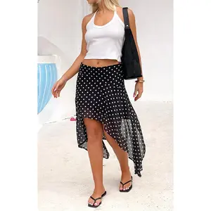 Khalea Black Polka Dot Hanky Hem Midi Skirt