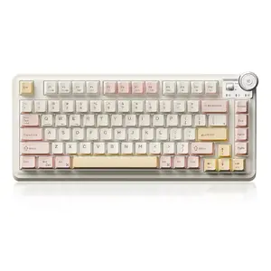 Lingbao MK75 three-mode mechanical keyboard, Lighted mechanical keyboard, 81 keys, multi-function knob, supporting wired/wireless use, RGB lighting, rechargeable battery, compatible with Windows/Mac system equipment, plug and play