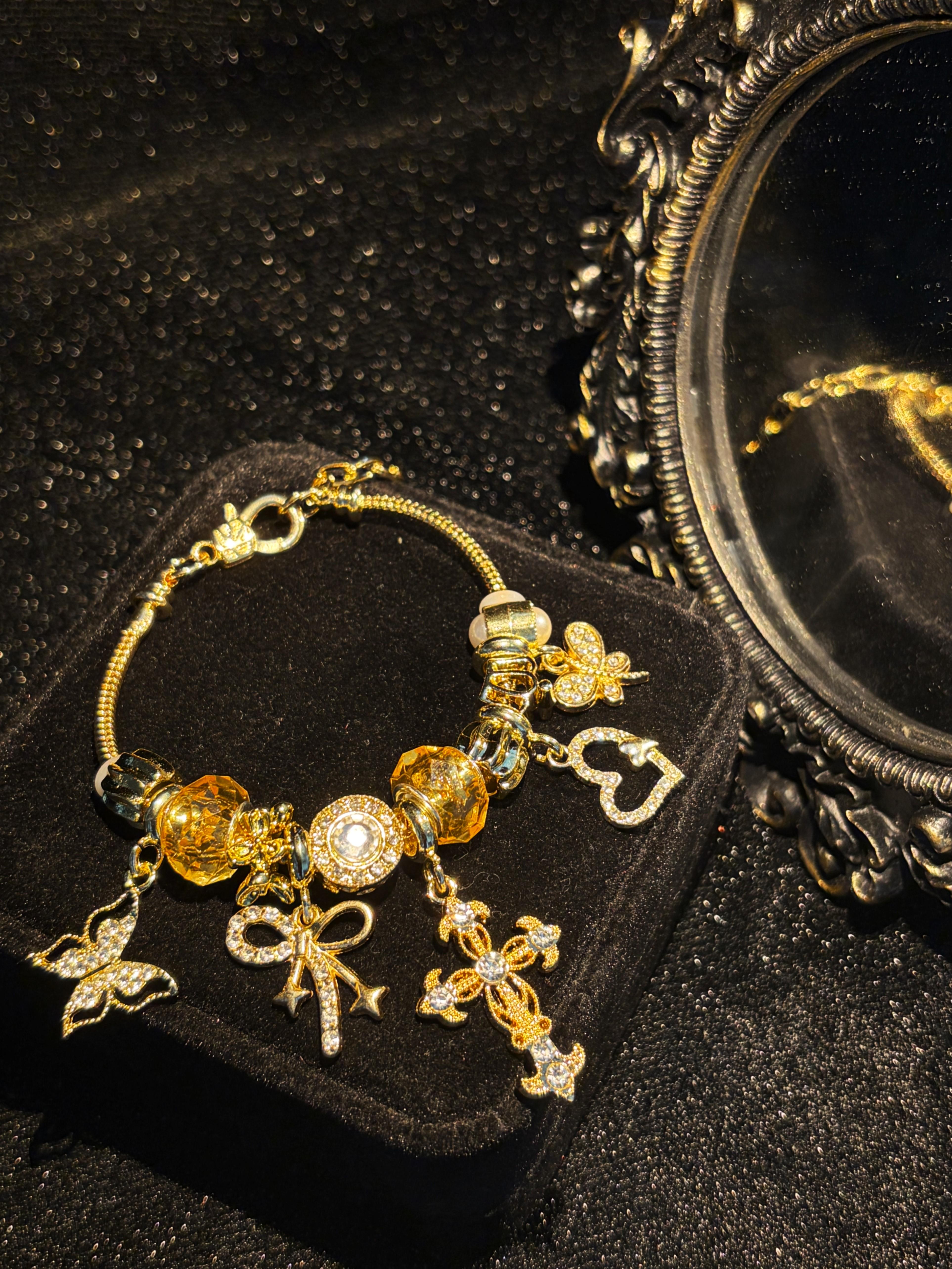 Women's Gold-Tone Adjustable Snake Chain Bracelet with Cross, Butterfly and Crystal Charms, Elegant Costume Jewelry Gift for Daily Wear Women's Gold-Tone Adjustable Snake Chain Bracelet with Cross, Butterfly and Crystal Charms, Elegant Costume Jewelry Gift for Daily Wear