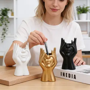 Creative Office Storage Pen Holder, Home Vase Decor, Pencil Holder, Multi-Functional Desktop Eyebrow Brush Tube, Face Art Decoration Bottle, Plastic Material