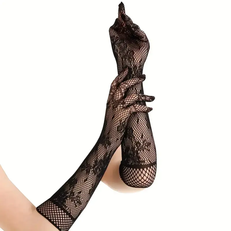 Elegant Lace Gloves with Floral Embroidery, Stretchy Cuff, Perfect for Summer Weddings, Halloween Parties & Evening Events