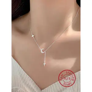 925 Sterling Silver Star & Moon Decor Exquisite Trendy Celestial Moon Goddess Pendant Necklace for Women & Girls, Fashion Jewelry for Party, Daily Clothing Decor, Trendy Jewelry for Birthday Gift