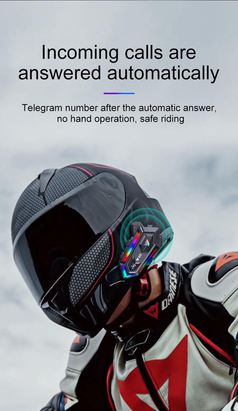 2026 NEW Motorcycle Helmet Bluetooth Headset, RGB Dazzling Lights, IPX6 Waterproof, Bluetooth 5.3, 1000mAh 25H Playtime, Noise Reduction, Hands-Free Call for Motorbike Riding