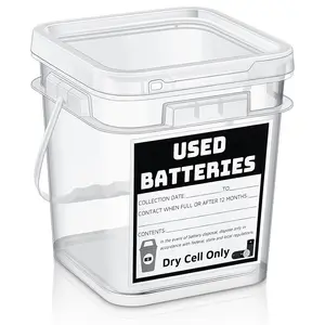1 Pack Battery Disposal Container Battery Recycling Container 1.32 Gallons Capacity Dry Cell Storage Recycling Bin with Label (Transparent)