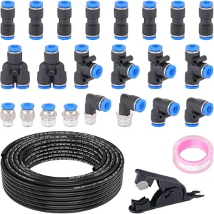 1/4" DOT Air Line with 24 count Quick Connect Air Fittings Kit 50FT 1/4 DOT Air Lines with Push Lock Air Line Fittings Pneumatic Push to Connect Air Hose Fittings