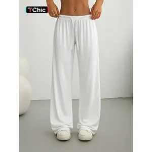 Women's Solid Color Drawstring Waist Wide Leg Pants, Casual Comfy Trousers for Daily Wear, Ladies Bottoms for All Seasons, Casual Chic Bottoms