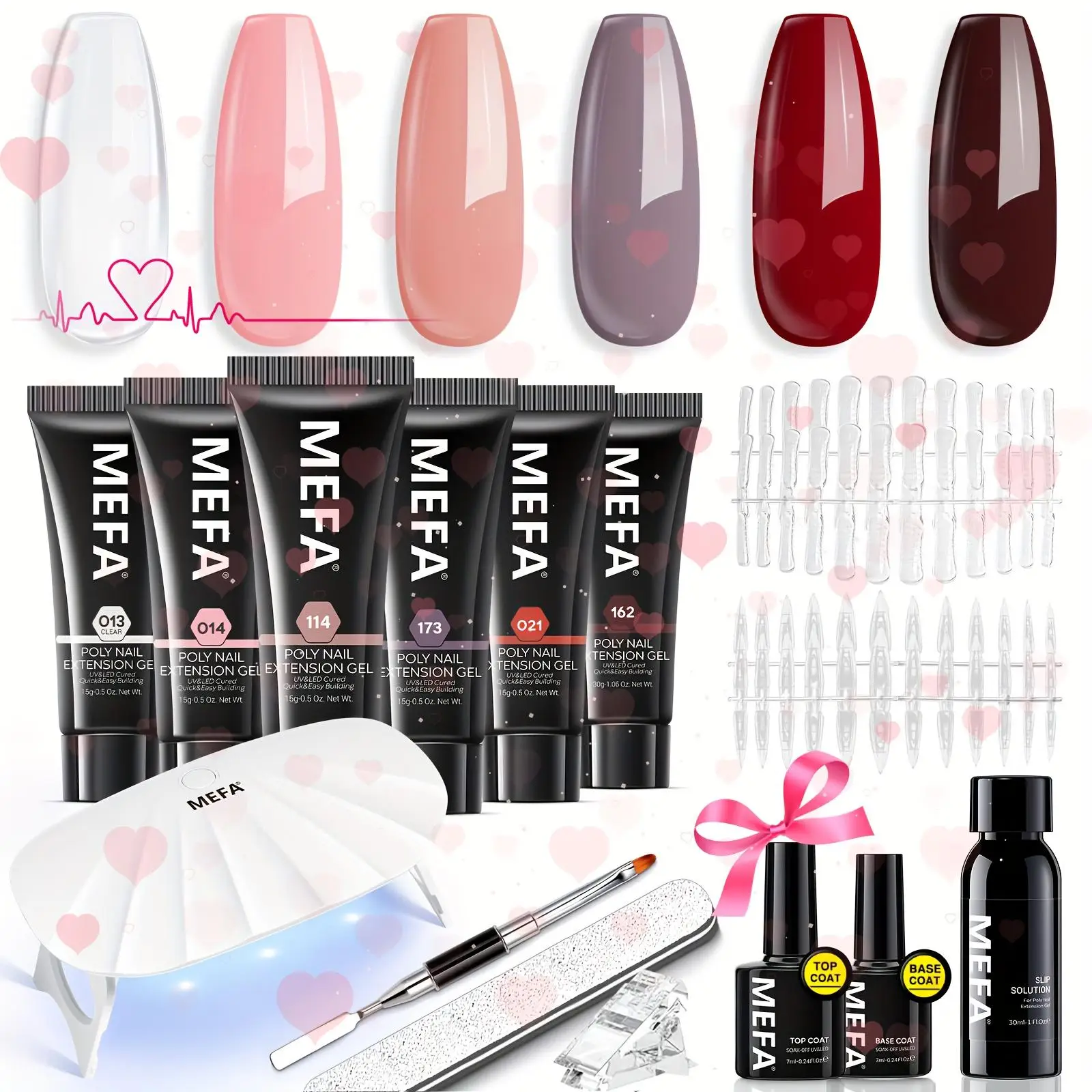 Modelones Poly Nail Extension Gel Kit 10 Colors with 6W Nail Lamp, Nude pink Complete Kit Poly Nail Art Accessories Tools for Beginner DIY at Home Beg