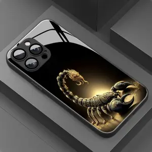 Fashion Luxury Gold Scorpion Pattern Tempered Glass Phone Case, Suitable for iPhone 17 16, 15, 14, 13, 12, 11 Plus Pro Max