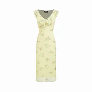 Cider Floral V-neck Ruffled Sleeve Straight Midi Dress SwimWeek