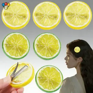 HER-6 PCS Lemon Hair Clips Cute Lemon Duckbill Clip Hair Barrettes Fashion Anti-slip Bangs Side Hairpins Realistic Creative Fruit Hair Clips for Kids Girls Toddler Christmas Hair Accessories