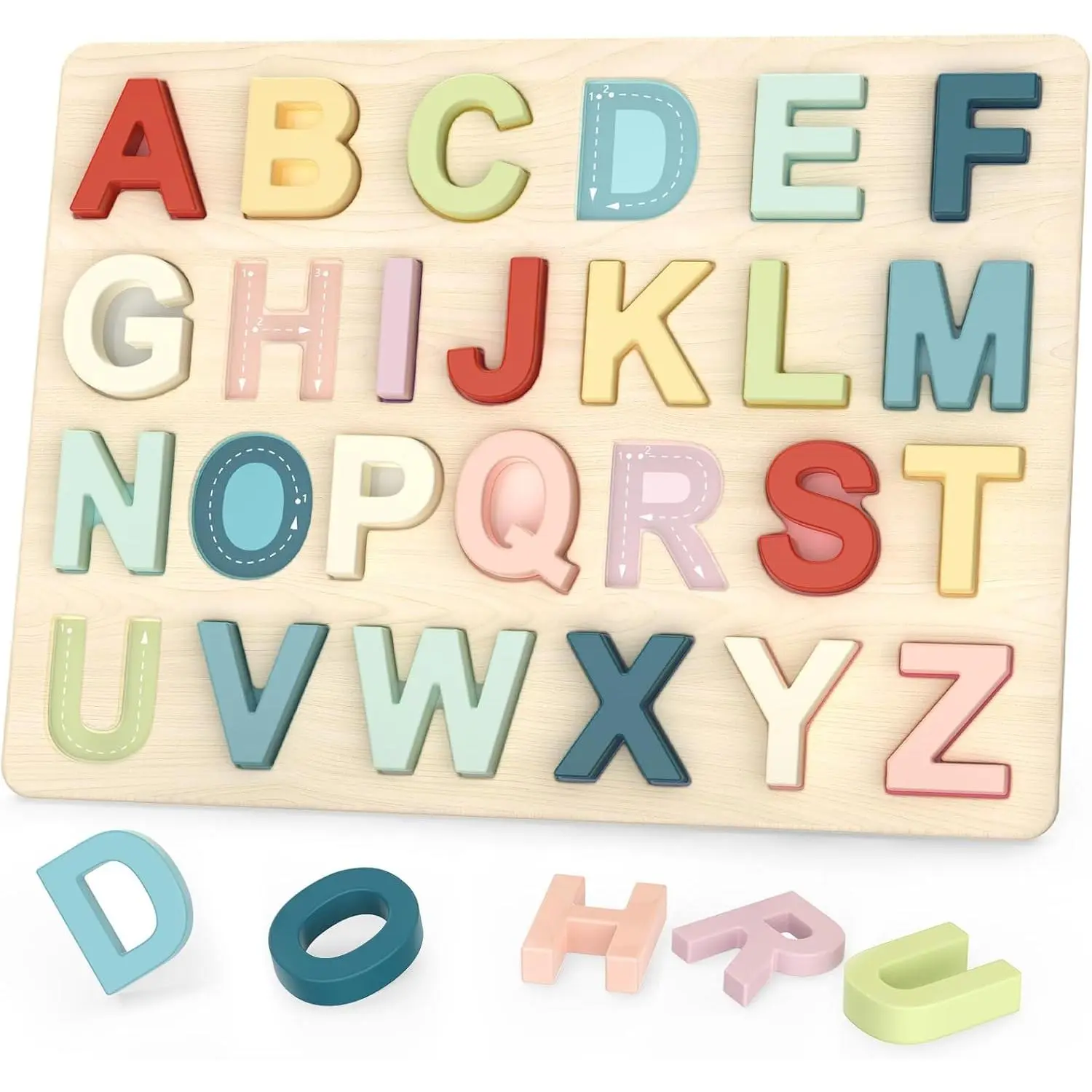 Colorful Wooden Unisex Alphabet Letter Puzzles, Preschool Learning Toys for Toddlers, Kids' Educational Gift