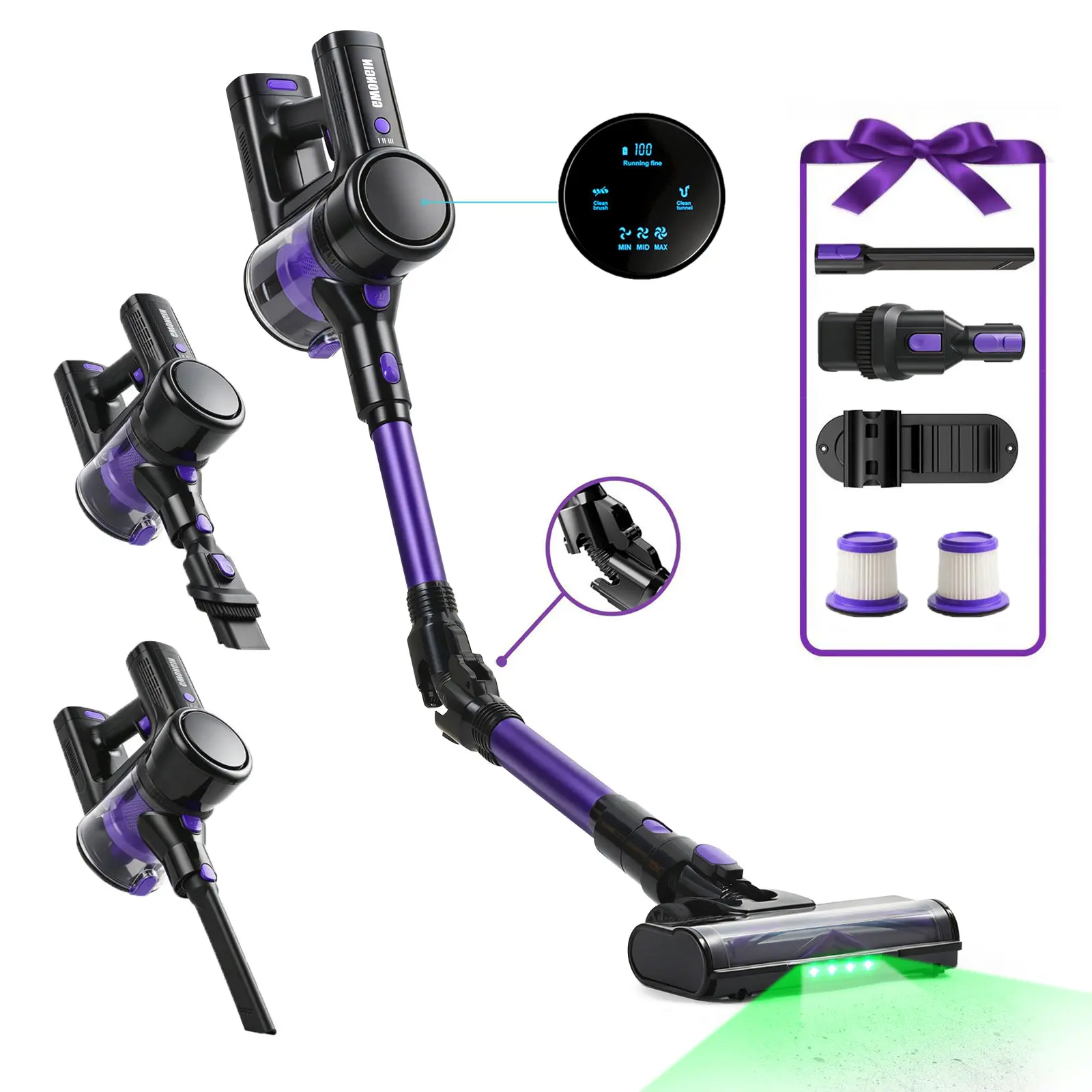 GWONGIN PowerPro Flex Reveal Bendable Cordless Vacuum - LED Display - V8