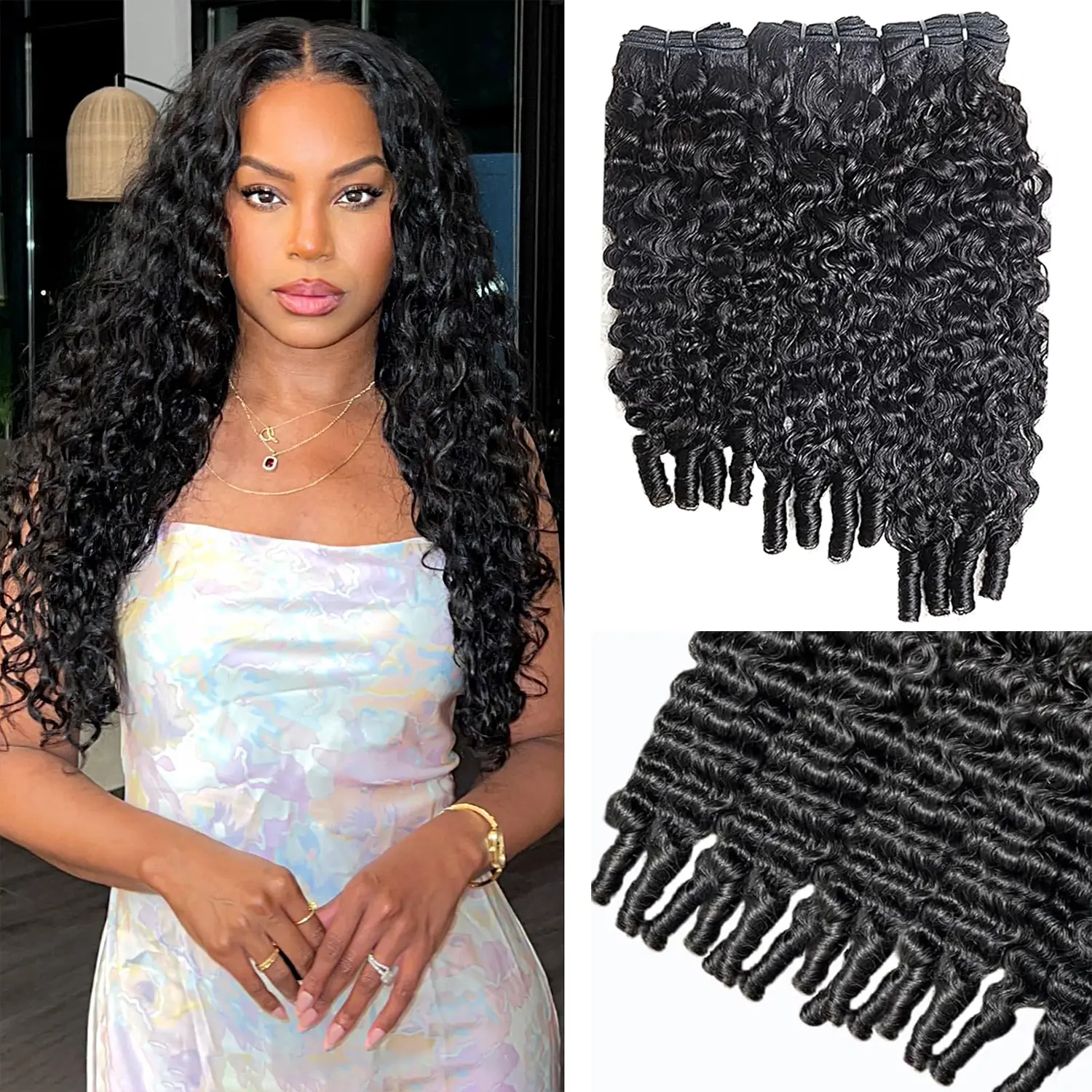 Burmese Curly Bundles Human Hair 18 20 22 Inch Human Hair 3 Bundles 100% Unprocessed Quick Weave Deep Wave Human Hair Bundles 3c4a Real Human Hair Extensions for Black Natural Black