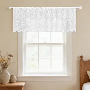 French Style Fresh Floral Bird Embroidered Coffee Curtain, Half Light Lace Short Curtain, Window Curtain, No Drill Extendable Rod, Home Decor