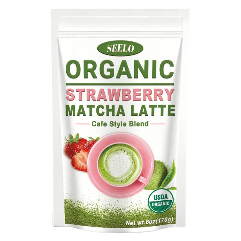 Organic Strawberry Matcha Latte Mix – Sweetened Green Tea Powder with Organic Cane Sugar, Hot or Iced