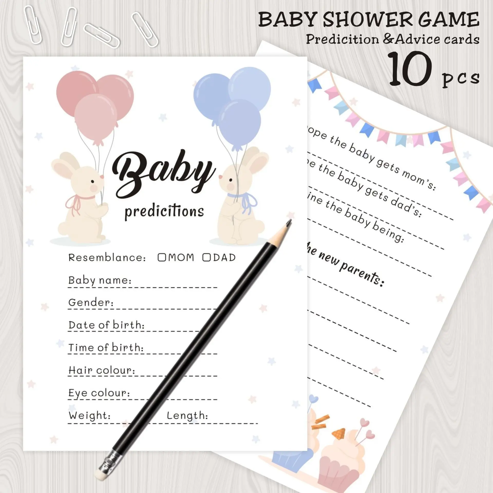 Gender Reveal Baby Shower Party Game Prediction & Advice Cards Set, 10pcs Gender Reveal Card Kit, Perfect for Baby Showers & Birthdays, Interactive Fun Family Games