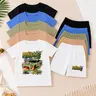 Boys' Racing Football Hawaiian Letter Print Sporty Design Short Sleeve Shorts Combo Set, Sport Clothing, Sporty Style Clothes, Comfortable Casual Fashion Kids Clothes, Ideal for Outdoor Daily Wear, Gift for Son
