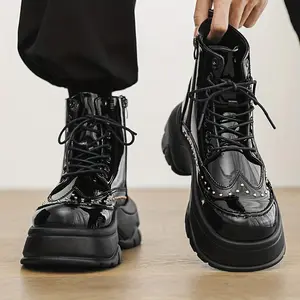 Bmuvlss Men'S Heavy-Duty Height-Increasing Boots - Thick Platform Sole for Height Increase, Slip-Resistant Rubber Outsole, Lace-Up/Zipper Closure - - Synthetic Cover-like Texture - Chunky Platform Shoes for Men, Zipper Closure - All-Season Formal & Casual