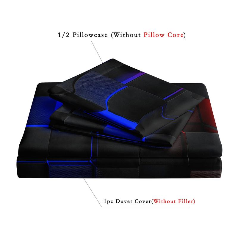 Geometric Print Duvet Cover Set, 3 Counts/set Including 1 Duvet Cover & 2 Pillowcases without Filler, Soft Comfortable Bedding Set For Home Bedroom Hotel Red Blue Grid