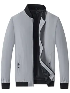 Men's Baseball Collar Jacket, Spring Autumn Business Casual Coat, Solid Color Versatile Stand-Up Neck Top, Stylish Outerwear for Men