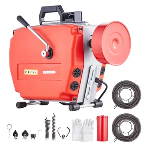 VEVOR 120FT x 7/8 Inch Drain Cleaner Machine, Summervibes, 420W Electric Sewer Snake Auger Manual Feed - with 6 Cutters, 2 Steel Cables (120' x 7/8" and 18' x 3/8") & CW/CCW Control for 1.9" to 6" Pipes