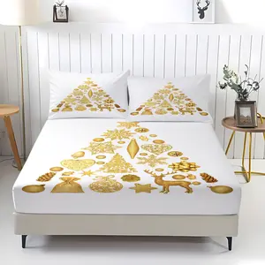3-piece set of Christmas tree patterned bed sheets, including 1 bed sheet and 2 pillowcases, with anti slip and dust-proof covers suitable for bedrooms and guest rooms, suitable for personal use or Christmas gift giving
