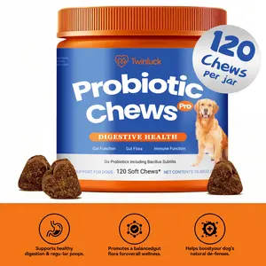 Probióticos para perros, 120 tabletas masticables, sabor a pollo, mejora la salud intestinal, alivia la diarrea ocasional y fortalece el sistema inmunológico.