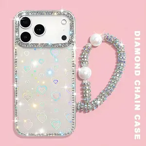 Wrist Straps Shiny Little Stars Glitter Diamond Clear Phone Case For iPhone 17 Air 16 15 14 13 Pro Max 16 Plus Fashion Laser Love Heart Cover