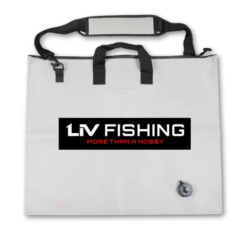 LIV Tournament Tough Unisex Fishing Weigh Tackle Bag - Heavy-Duty 0.9mm Thick Tarpaulin Fishing Equipment, 22x24in, Leakproof with Slick-Staying Waterproof Zip & Grease for Zipper, Reinforced Straps, Drain Hole, Comfortable Carrying Handles