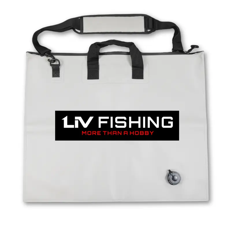LIV Tournament Tough Unisex Fishing Weigh Tackle Bag - Heavy-Duty 0.9mm Thick Tarpaulin Fishing Equipment, 22x24in, Leakproof with Slick-Staying Waterproof Zip & Grease for Zipper, Reinforced Straps, Drain Hole, Comfortable Carrying Handles