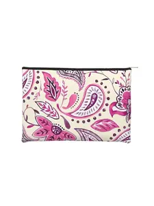 1 piece Foldable Watercolor Pink Floral Paisley Beige Makeup Bag Paisley Toiletry Bag with Zipper Cosmetic Pouch Toiletry Organizer Ideal Gift for Women Teachers and Friends Casual Style