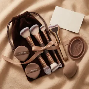 11-Piece Makeup Tool Set, Includes 6 Brushes, Microfiber Bag, Sponge, 2 Puff Cushions, Brush Cleaning Tool, Essential Beauty Kit