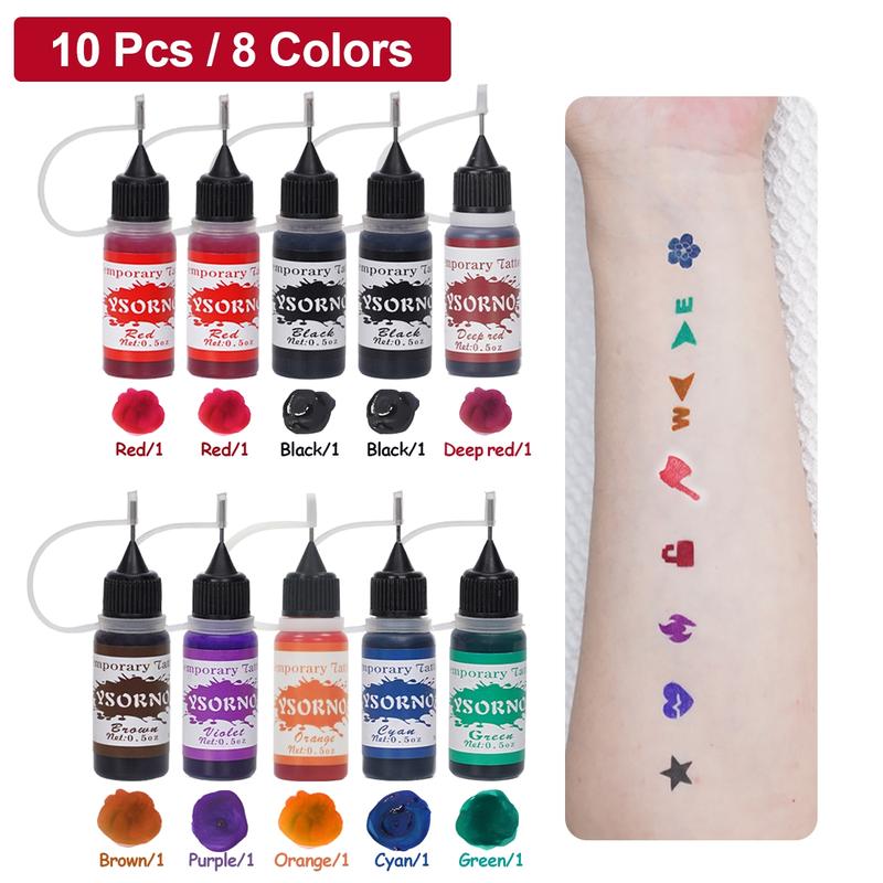 Temporary Tattoo Stencil Set with Butterfly Flower Letter Patterns, Includes 10 Bottles of Temporary Tattoo Juice, Multi-Pack, Temporary Tattoo Kit