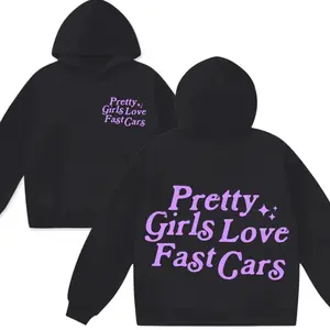 Pretty Girls Love Fast Cars Purple Graphic Hoodie, Bold Statement Design, Fun Streetwear Style, Pretty girl love fast cars hoodie, Menswear Womenswear Top, Cool Fast Car Apparel