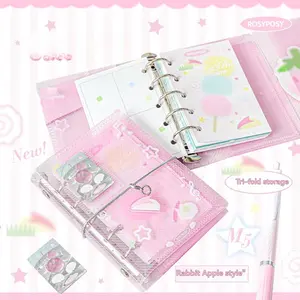 Mini Portable Crosshatch Ring Binder, Three-Fold Storage Small Clear Hand Diary Notebook, Compact and Convenient Note-Taking Journal, Binders Notebooks, Office Stationery Supplies