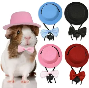 2Pcs/Set Guinea Pig Hat and Bow Tie Hamster Costume Set with Chinchilla Hat Hedgehog Hat and Other Small Pet Fashion Accessories