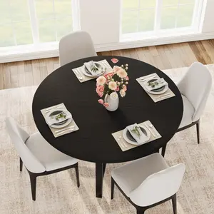 47" Round Dining Table with Heavy Duty Metal Base, Modern Circular Kitchen Table for 4, Industrial Wood Top Dining Room Table, 350lbs Weight Capacity – No Chairs