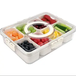 Clear Acrylic Snack Organizer with Dividers - Portable Serving Tray for Fruits, Nuts & Candies