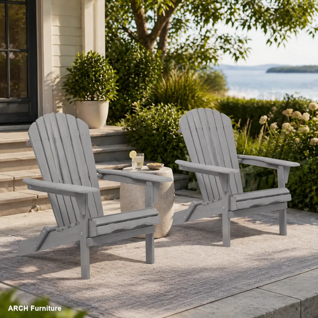 ARCH 2-Piece Foldable Classic Adirondack Chair Set - Folding Patio Chairs, Solid Cedar Construction, Brushed Finish, Tall Back, Half-Assembled Outdoor Furniture for Garden, Lawn