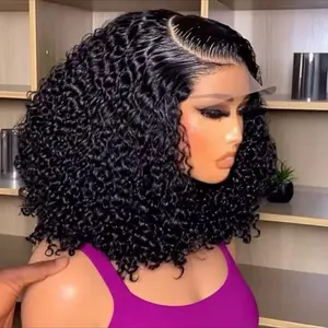 Human Hair Lace Wig Bob Black African Curly Front Lace Wig Cross-Border