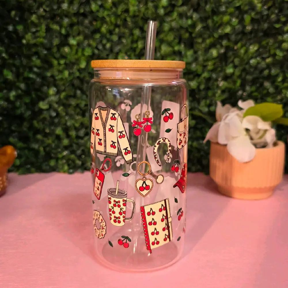 Cherries Girly Glass Cup Drinkware