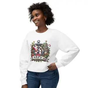 US NAVY Christmas Sweater Unisex Pullover with Festive Navy Design and Santa Motif