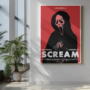 Scream 1966 Movie Paper Poster Wall Art Print, Wes Craven Film Decor, Neve Campbell & Courteney Cox Themed Room Decoration, Vintage Retro Home Decor