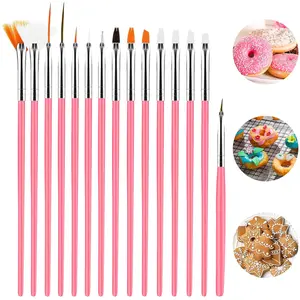 15pcs Cake Painting Brushes Cake Decorating Brushes Kit Food Safe Paint Brush Tools Fondant Sugar Cookie Painting Brushes Supplies for Cookie Cake Decoration Pink