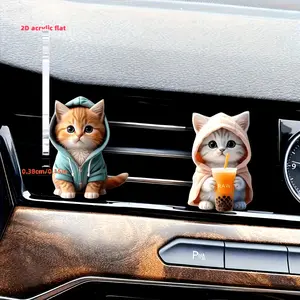 2D Acrylic Flat 2pcs Set Cute Cat Acrylic Car Air Freshener - a Long-Lasting Fragrance Vent Clip Diffuser And Decoration That Provides a Refreshing Aromatic Experience While Driving