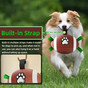 Durable Rubber Dog Football with Built-In Pump - Interactive Indoor/Outdoor Pet Toy for All Breeds, White & Black Paw Print Design, Textured Surface for Play & Training, Dog Toys